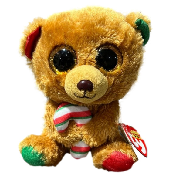TY Silk Beanie Boos Retired Holiday Bella 2017 Plush Brown Bear Candy Can NWT - Picture 1 of 8